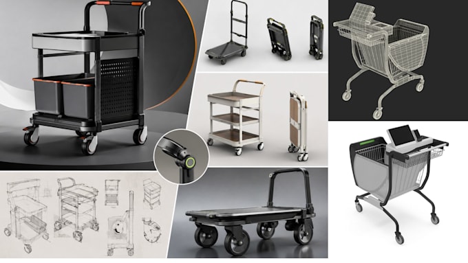design ergonomic smart carts, foldable carts and 3d product rendering