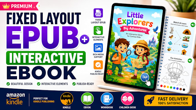 format fixed layout epub, children book layout or interactive workbook