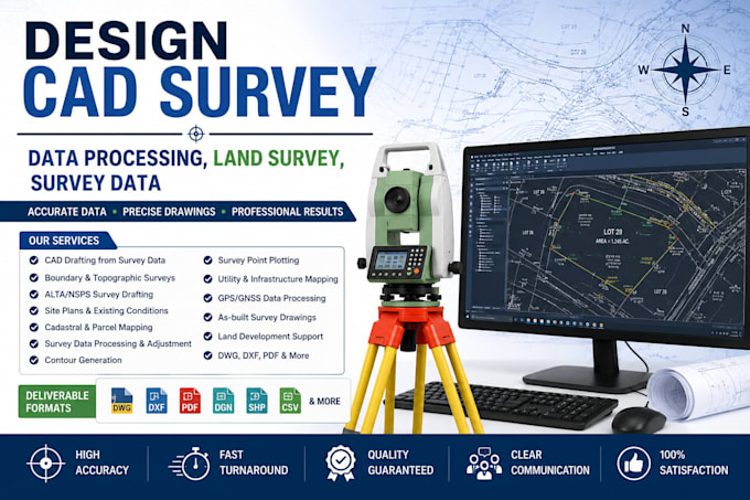 design cad survey, data processing, land survey, survey data