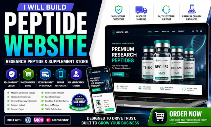 create peptide store, peptide ecommerce or supplement store with payment gateway