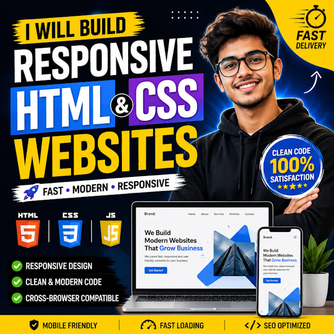 build responsive HTML CSS javascript websites