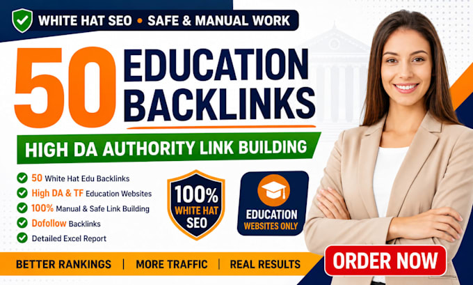 make 50 white hat SEO high da authority education backlinks link building