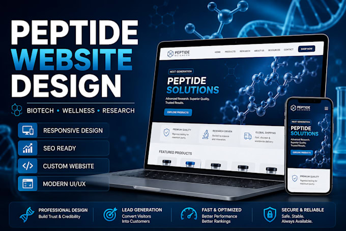 design a professional peptide, biotech, supplement, and wellness website