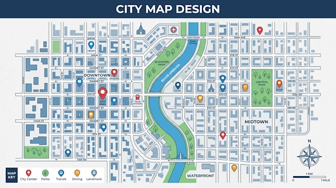 create custom city map illustration, vector map and location map design