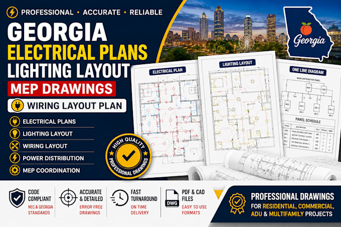 provide georgia electrical plans lighting layout mep drawings wiring layout plan