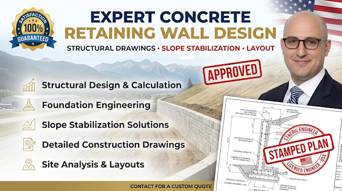 design concrete retaining wall structural drawings slope stabilization layout