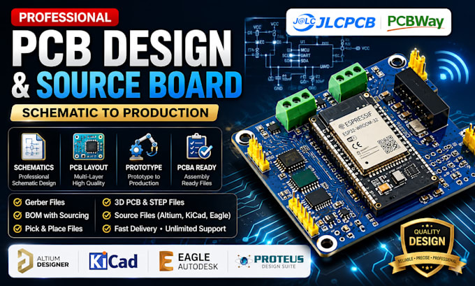 design esp32, stm32, nrf or atmel pcb, schematic and embedded hardware