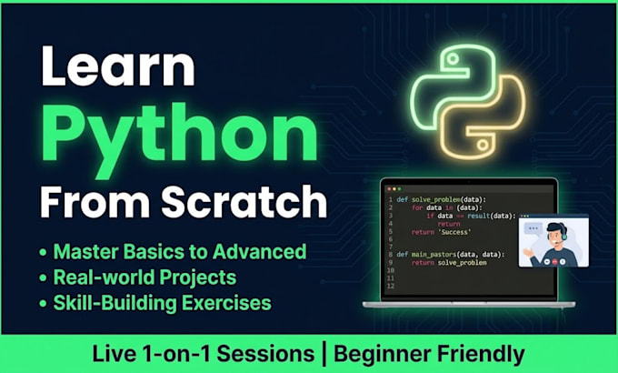 teach python basics to beginners with live sessions