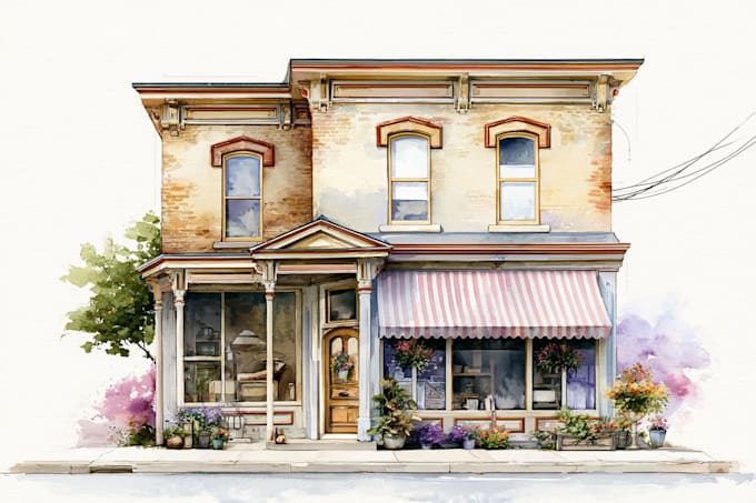 create a watercolor house portrait or storefront facade