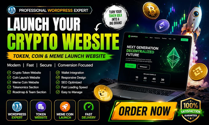 create crypto token website,coin or meme launching website on wordpress