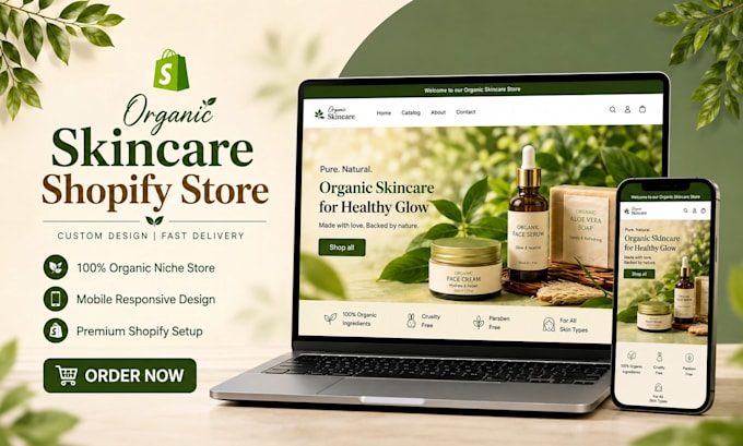 design organic skincare shopify store, natural soap and skincare website