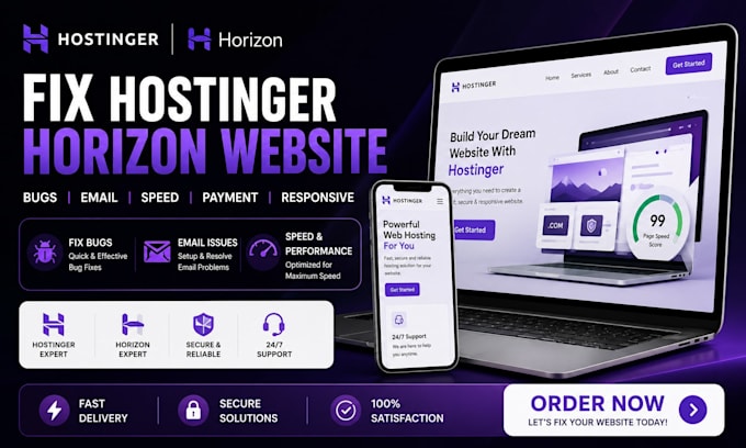 fix hostinger horizon website bugs, errors, speed, payment or responsive issues