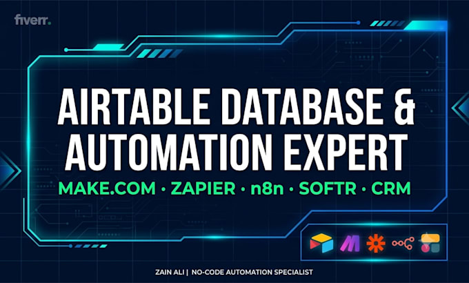 setup airtable database, airtable automation CRM, n8n and softr webapp