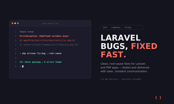 fix laravel bugs, errors, and custom PHP issues