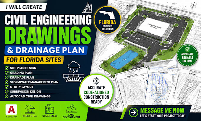 create civil engineering drawings and drainage plan, for florida sites