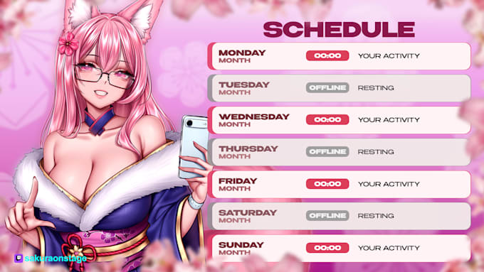 create a v tuber, stream, work schedule design for you