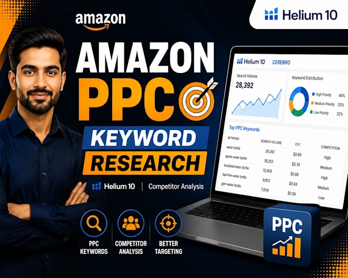 research amazon PPC keywords using helium 10 for fba products