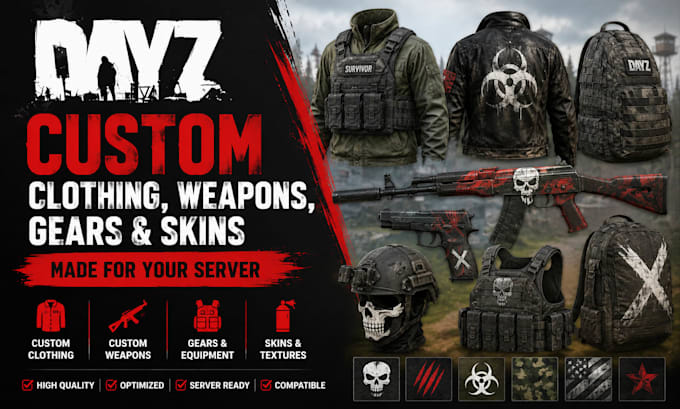 make custom clothing, weapons, gears, and skins for your dayz server