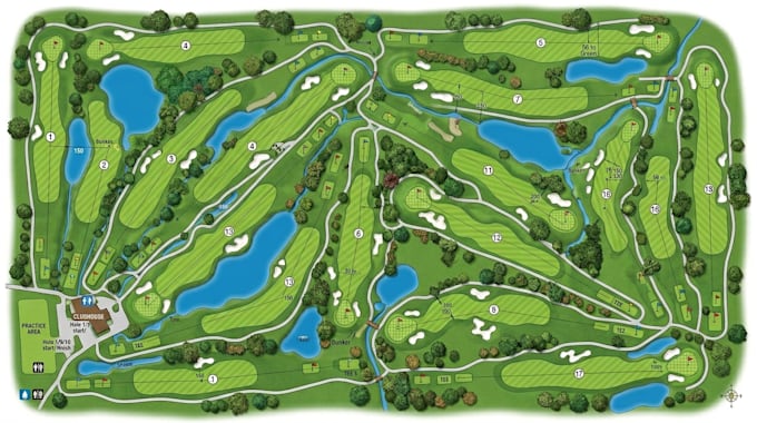 create golf course maps, golf hole illustrations, golf layout rendering