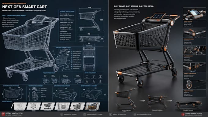 design innovative shopping carts, smart carts, foldable utility carts design