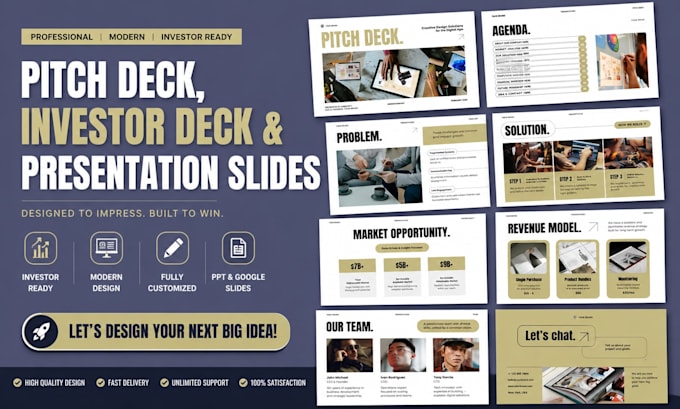 design professional pitch deck, investor deck and presentation slides