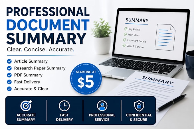 summarize articles, reports, accurate data entry, and PDF documents