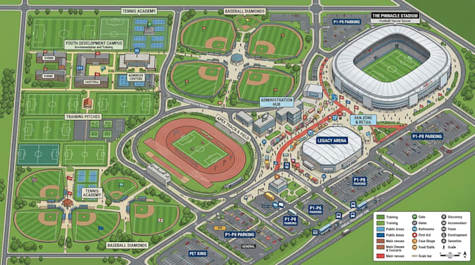 create sport complex maps, athletic facility layouts and campus maps