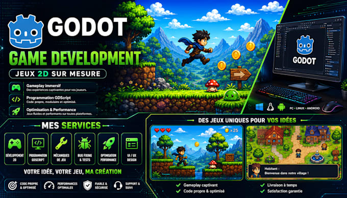 develop a custom 2d game in godot engine for PC or android