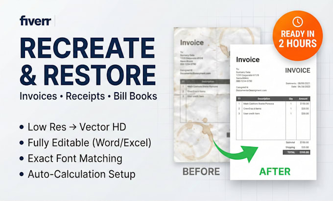 redesign, restore and recreate invoice, receipt, bill book high quality