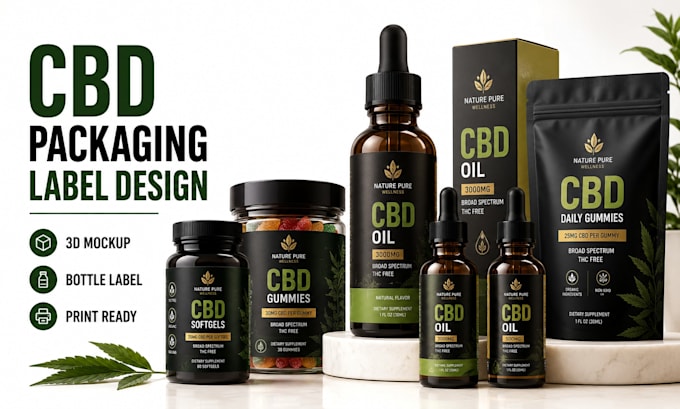 design premium cbd packaging, bottle, pouch packaging and product labels