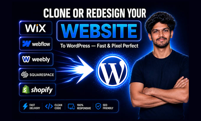 convert wix to wordpress, webflow to wordpress, clone website with elementor pro
