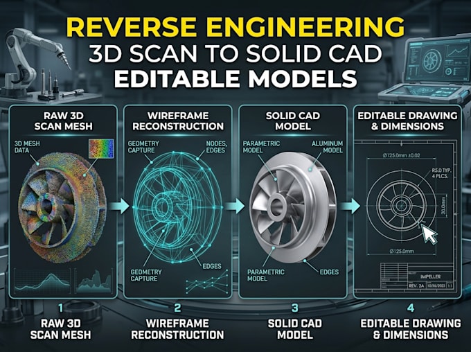 do reverse engineering editable cad and convert 3d scans into solid cad models