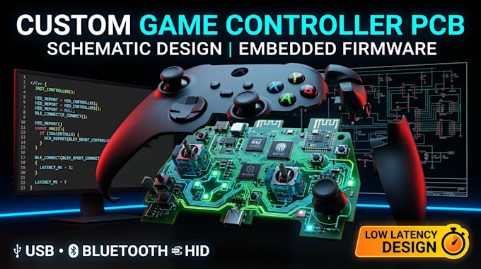 design gaming controller pcb, schematic and firmware for cod, fps, xbox and PC