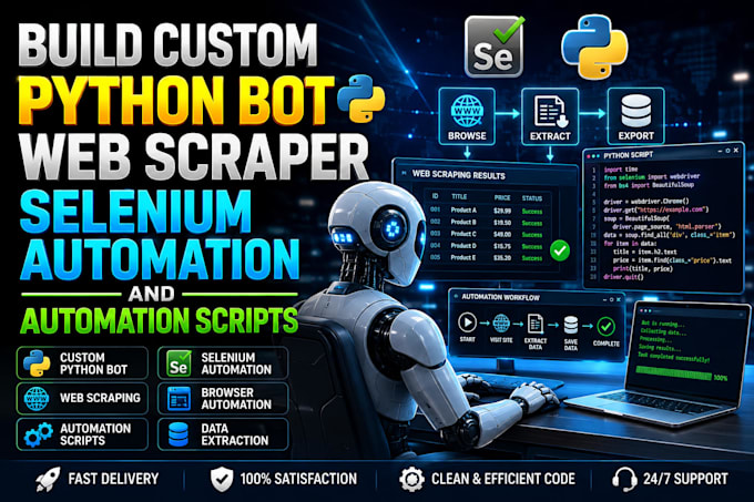 build custom python bot, web scraper, selenium automation and automation scripts