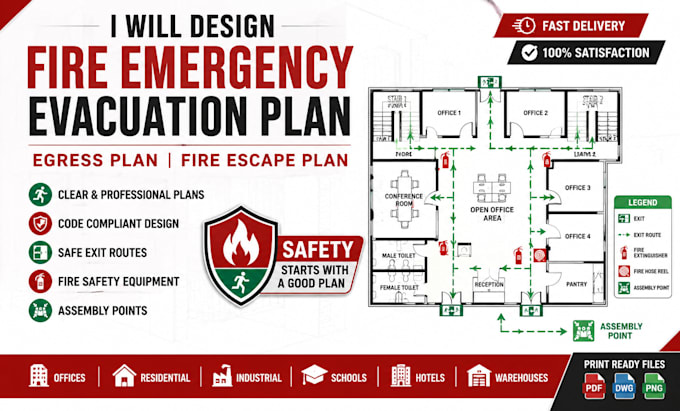 design fire emergency evacuation plan, egress plan and fire escape plan