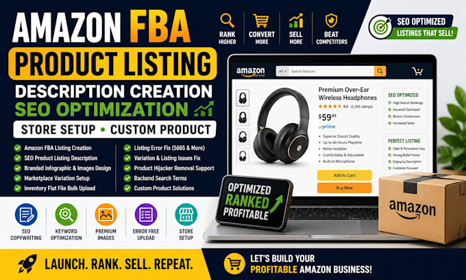 amazon fba product listing description creation SEO optimization store setup