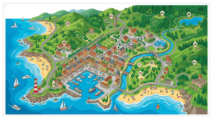 design a custom illustrated tourist or resort map in adobe illustrator