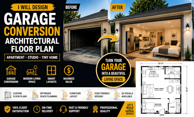 design garage conversion architectural floor plan for apartment studio tiny home