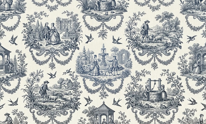 create seamless toile, de jouy pattern, for fabric, wallpaper and textile design