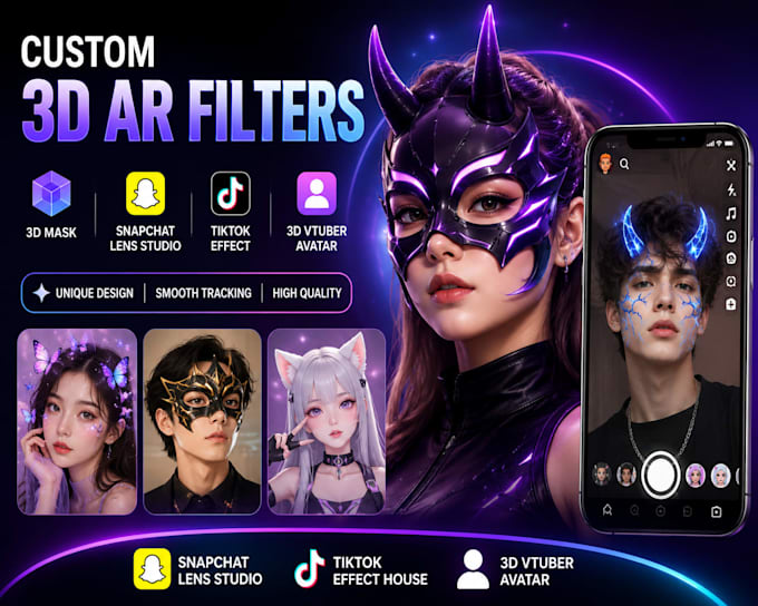 custom 3d mask ar filter 3d vtuber snaptchat lens studio filter tiktok effect