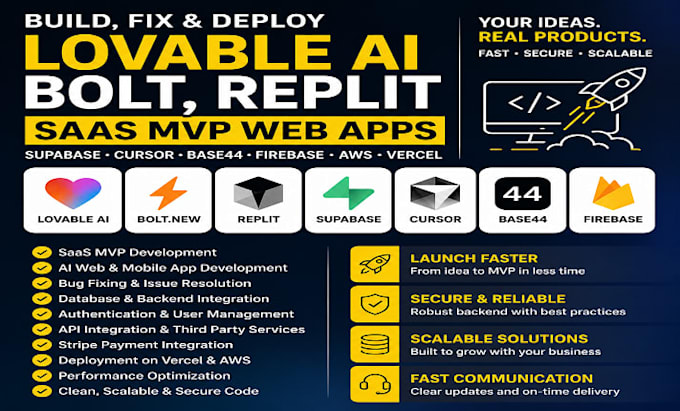 build, fix and deploy lovable ai, bolt, replit saas mvp web applications