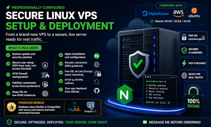 do a complete vps setup with security, nginx, ssl, and database