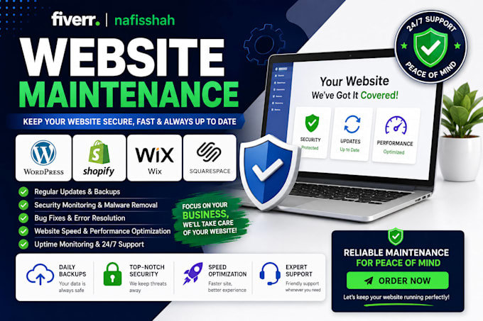 fix, maintain, update, and support your wordpress, shopify, wix, bug fix website