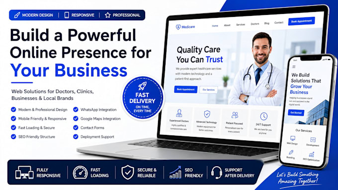 create a modern website for doctors clinics and businesses