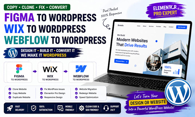 copy clone fix convert figma to wordpress wix to wordpress webflow to wordpress