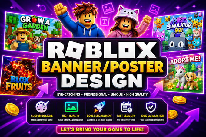 design catchy roblox thumbnails, game poster for your games