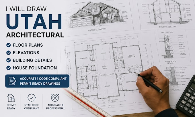 draw utah architectural floor plans elevations building details house foundation