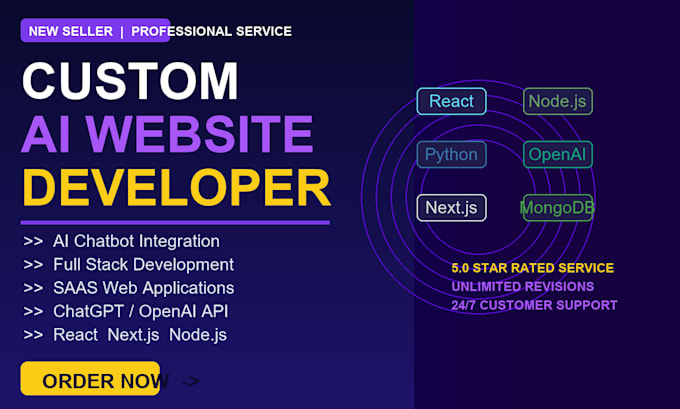 develop custom ai website, ai chatbot, ai web application developer