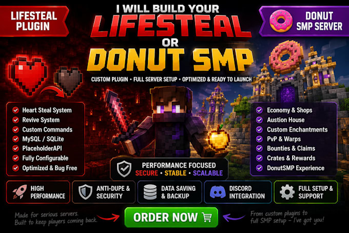 develop a professional lifesteal smp or donutsmp minecraft server