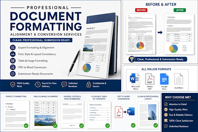 professionally format microsoft word, PDF, reports, and documents